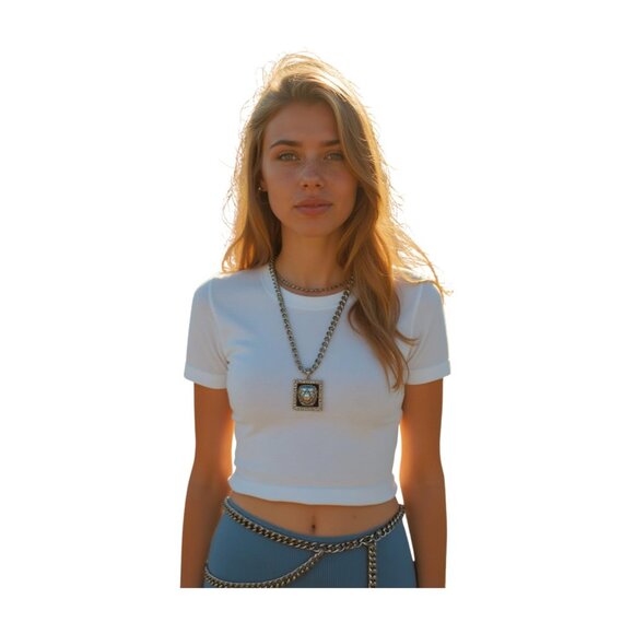 Women High Waist Hip Silver Metal Chain Links Wave Belt Lion Charm Size XS S M - Picture 17 of 17